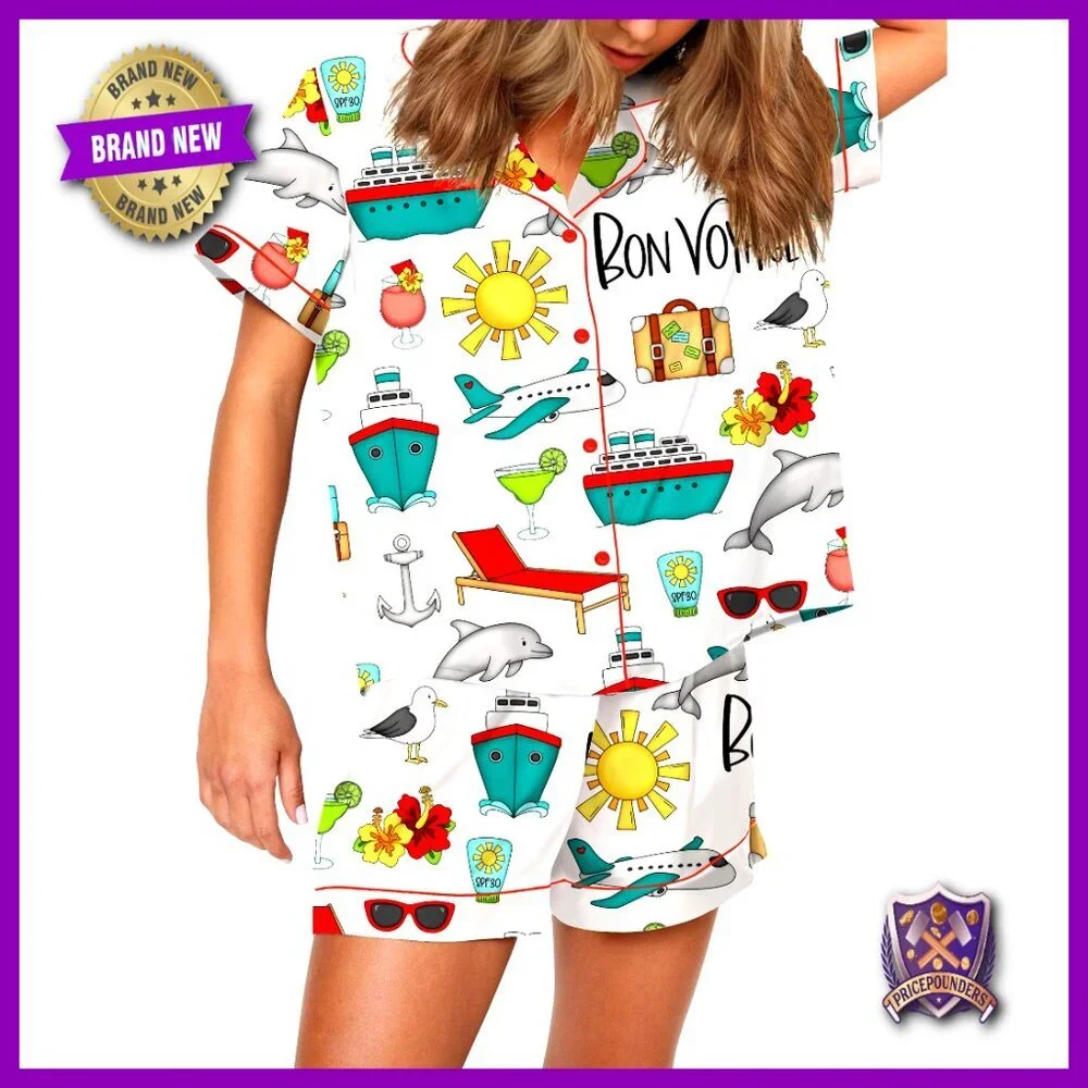 Satin Pajama Set Short Sleeve Button Down Shirt Shorts Loungewear
